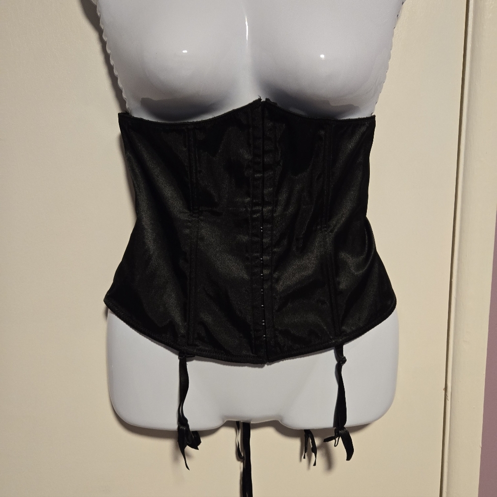 Black Satin Corset with Garters by SEDUCTION. NWOT